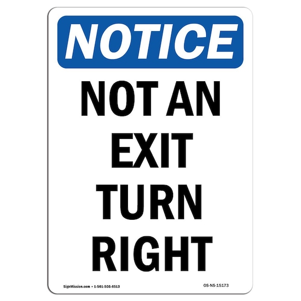 Safety Sign, OSHA Notice, 5" Height, Not An Exit Turn Right Sign, Portrait, 10PK